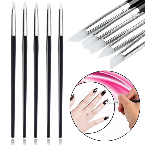 Professional Silicone Nail Art Brush Set 5-Pcs Nail Art Brushes.