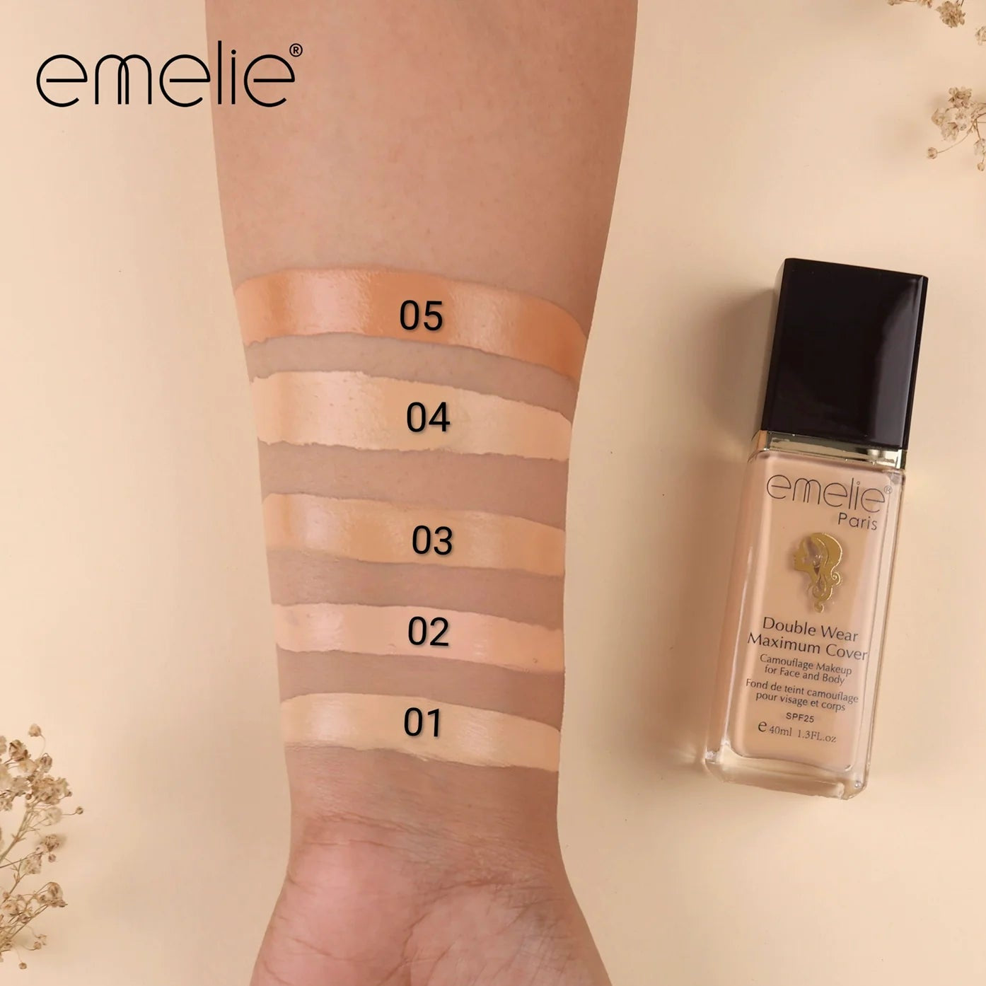 Emelie Paris Double Wear Maximum Cover Waterproof Foundation 30ml