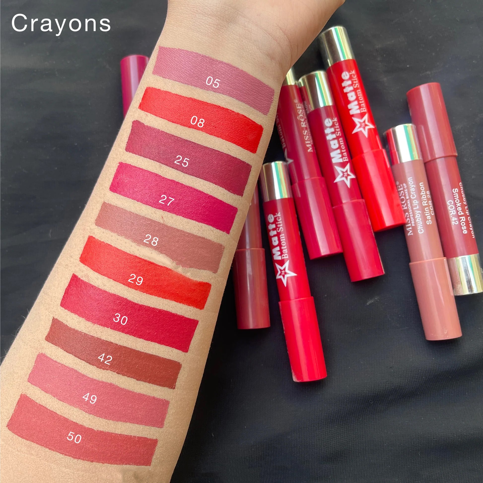 Miss Rose Matte Chubby Lips Crayon Lipstick each