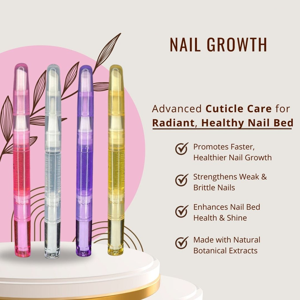 Gloworah nail growth serum with product tubes and promotional text on a light pink background