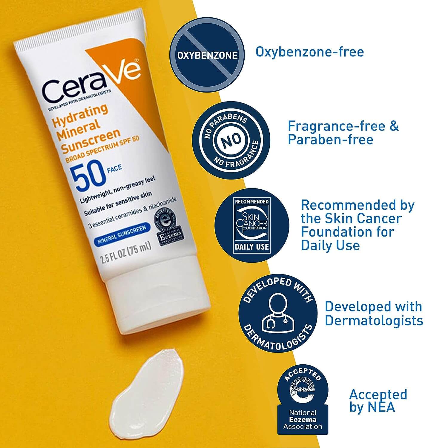 CeraVe 100% Mineral Hydrating Sunscreen SPF 50 | 75ml / 2.5oz
